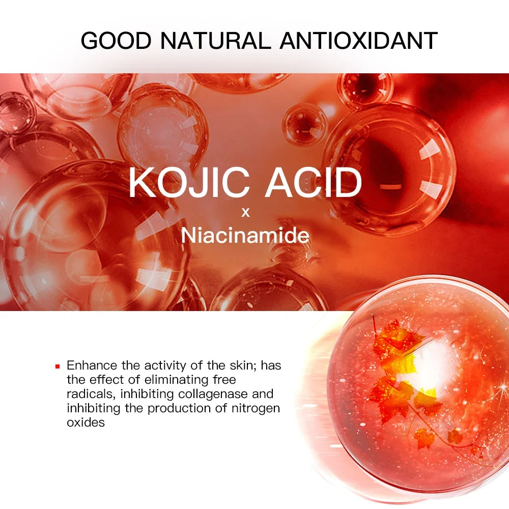 GuanJing Kojic Acid Face Serum 40ml Brighten Moisturizing Essence Skin Care Glycerol Niacinamide Hyaluronic Acid Serum