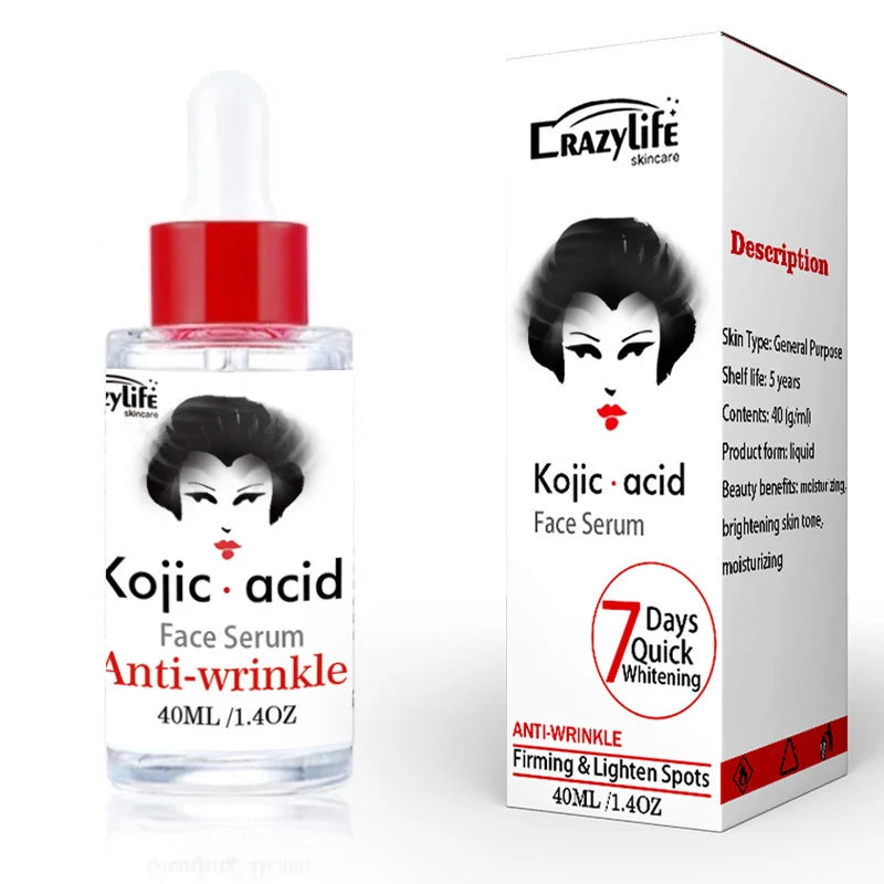 GuanJing Kojic Acid Face Serum 40ml Brighten Moisturizing Essence Skin Care Glycerol Niacinamide Hyaluronic Acid Serum