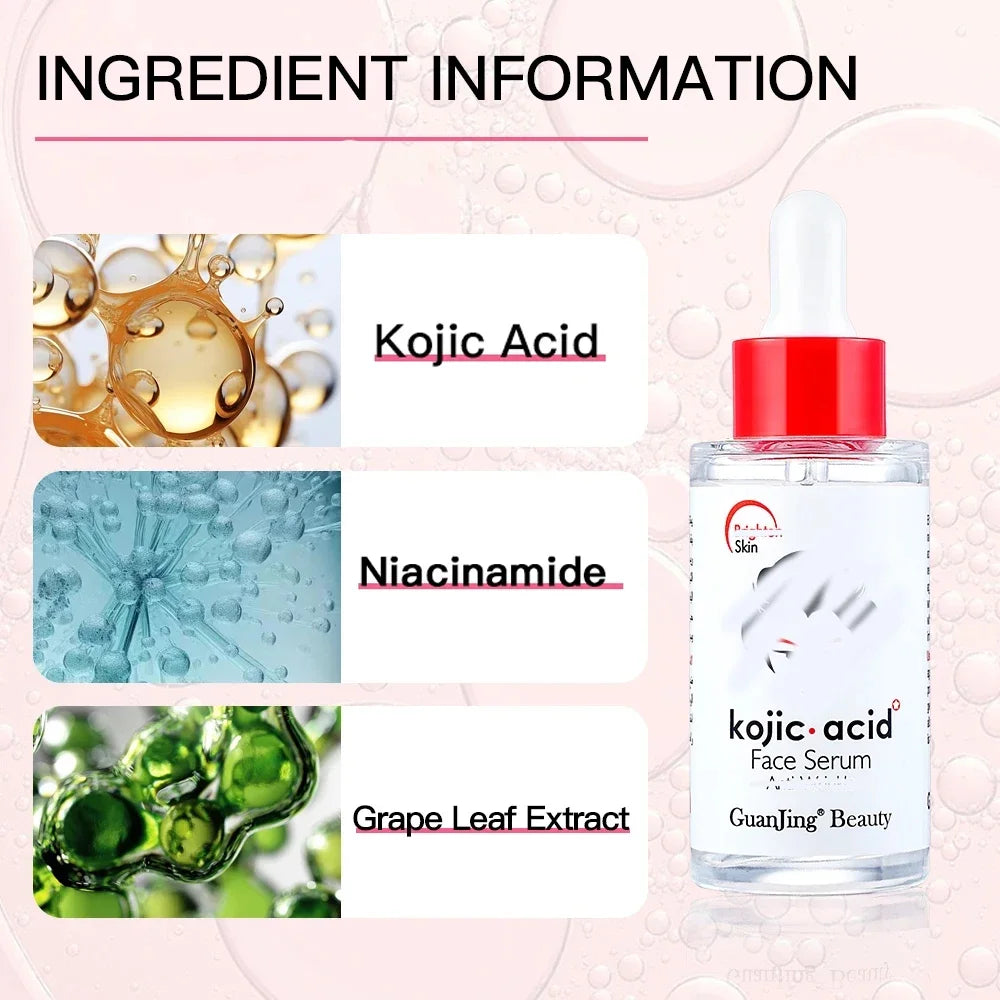 GuanJing Kojic Acid Face Serum 40ml Brighten Moisturizing Essence Skin Care Glycerol Niacinamide Hyaluronic Acid Serum