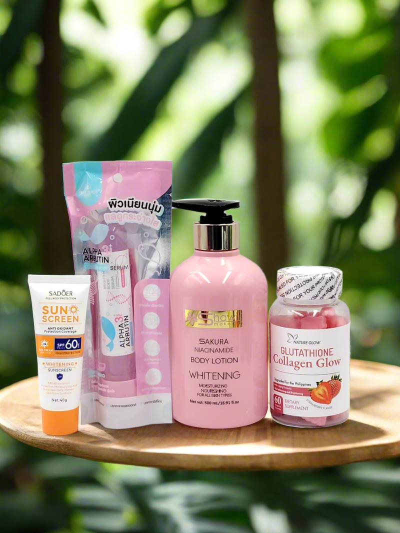Skin care combo,,,,,Samira niacinamide body lotion/Gluts Thi one collagen glow/Alpha Arbutin/sadoer sun screen