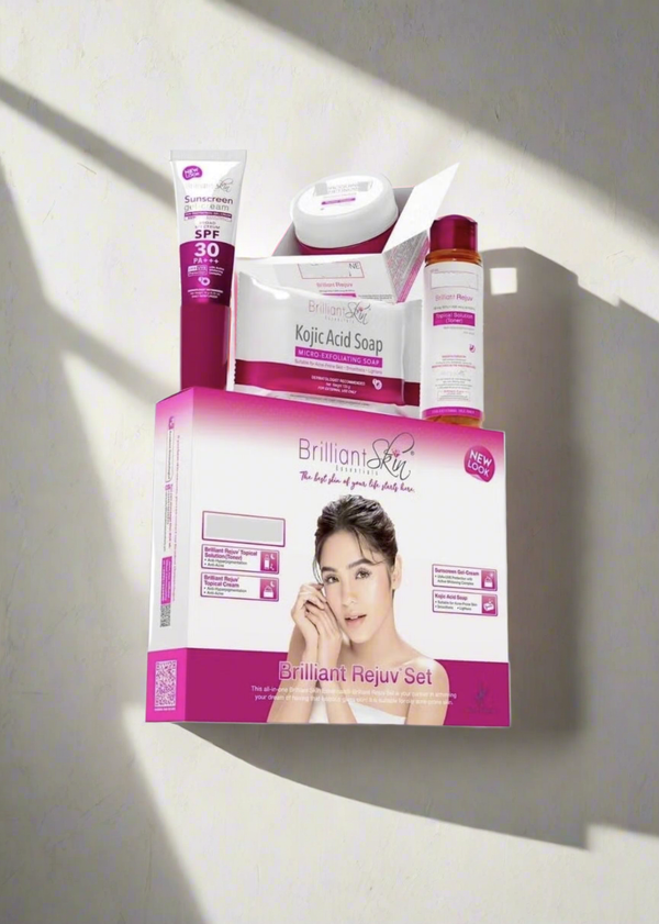Brilliant Skin
Brilliant Rejuv Set 4 in 1 Skin Whitening and Brightening Set for Face and Body Includes Sunscreen Soap Toner and Cream For All Skin Types