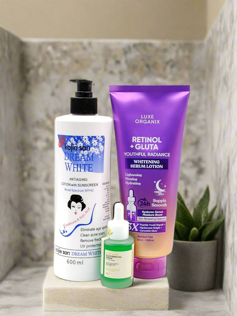 Kojie sandream white/luxe organix whitening serum lotion/scar removal serum