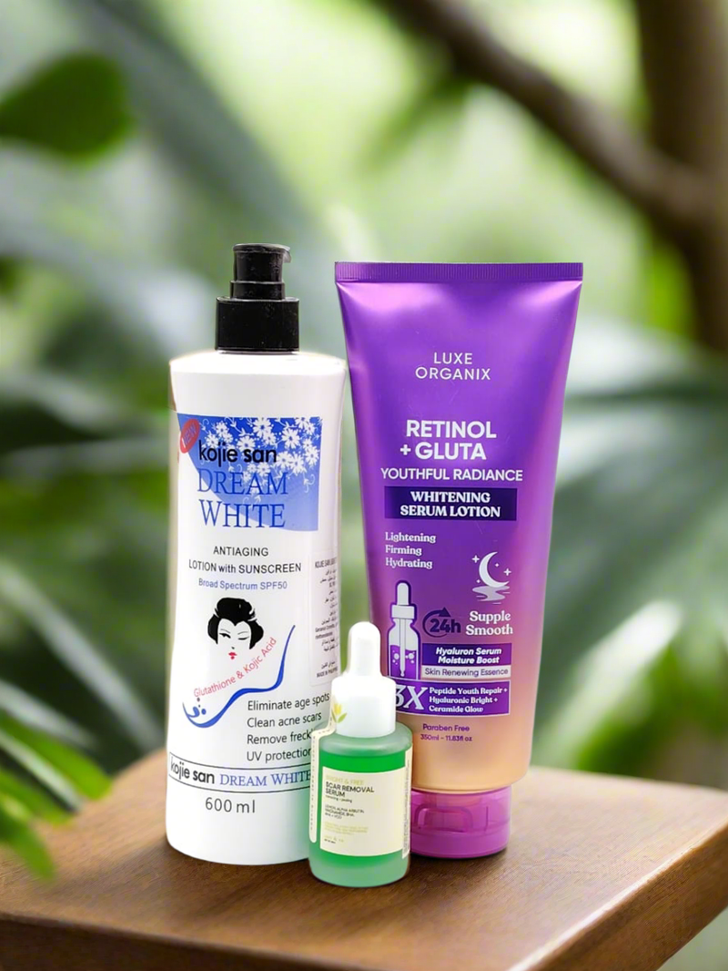 Kojie sandream white/luxe organix whitening serum lotion/scar removal serum