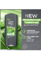 Dove Men+Care Refreshing Cleanser, Extra Fresh, 3in1, for Clean Face, Body and Hair, with 24H Nourishing Micromoisture Technology, 250ml